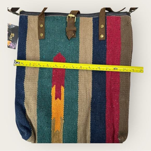 Raj | Handwoven Striped Tote Bag with Leather Straps | Multi Color - Picture 7 of 11